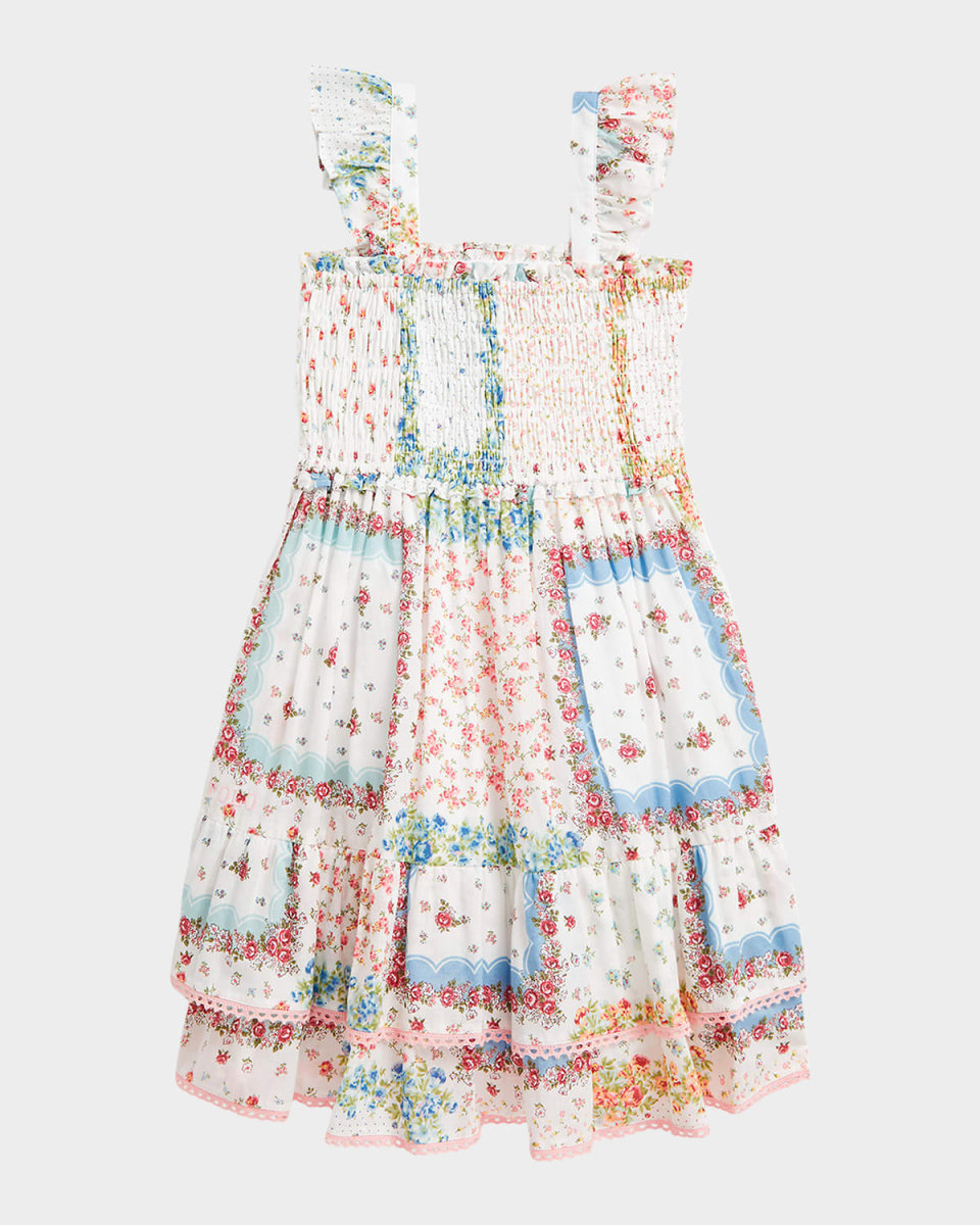 Girl's Patchwork-Print Smocked Dress, Size 2-